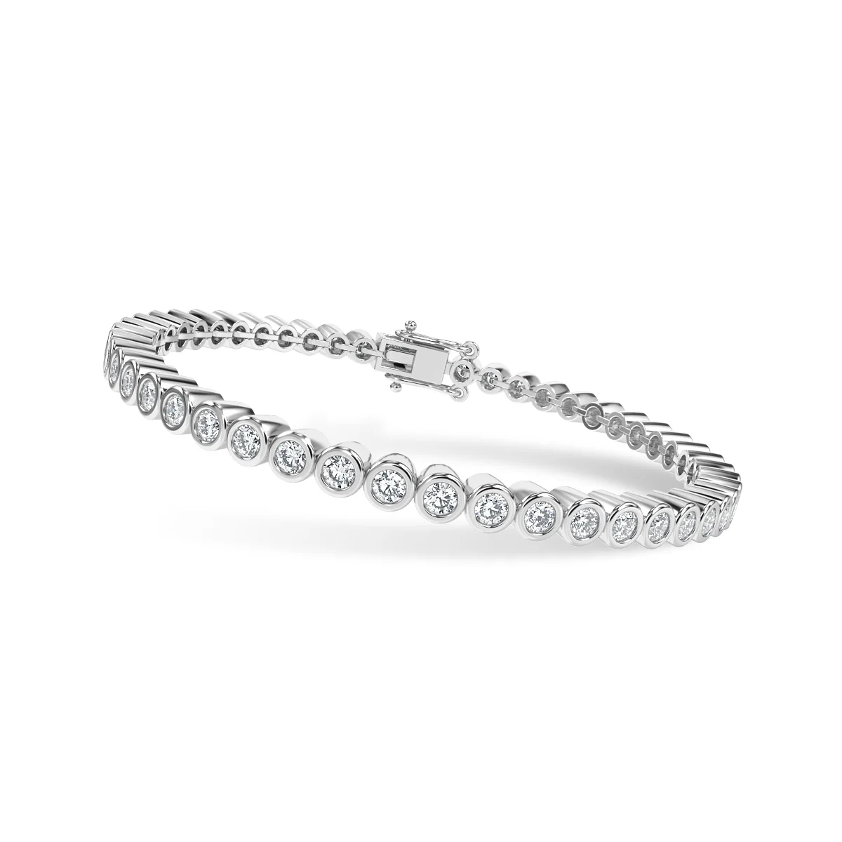 5.00Ct Basel Set Round Diamond Tennis Bracelet, 18K White Gold