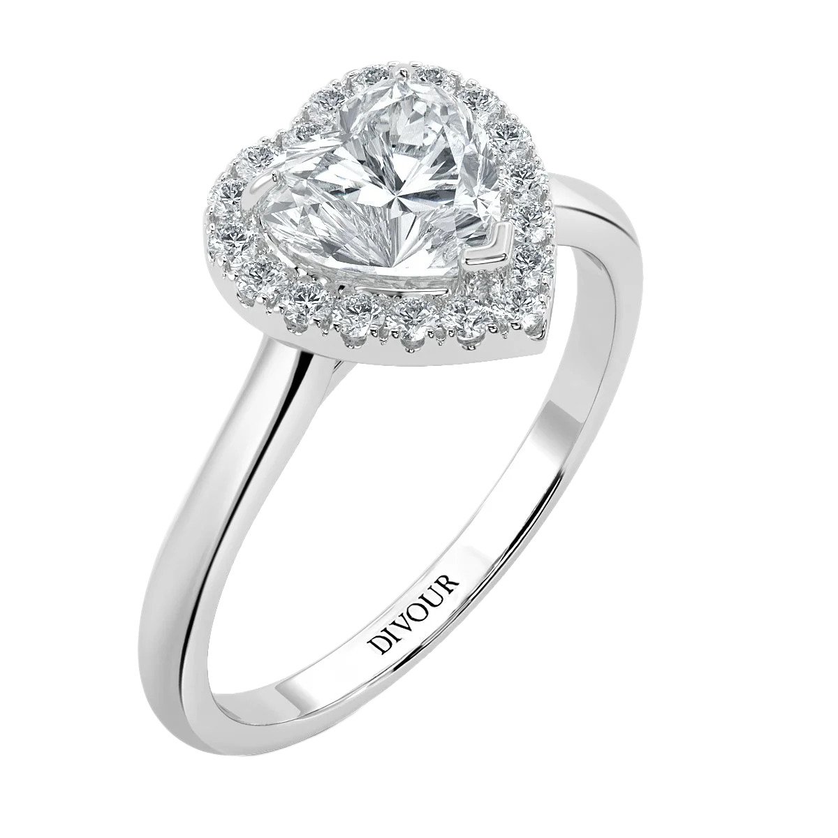 Classic Heart Diamond Halo Engagement Ring