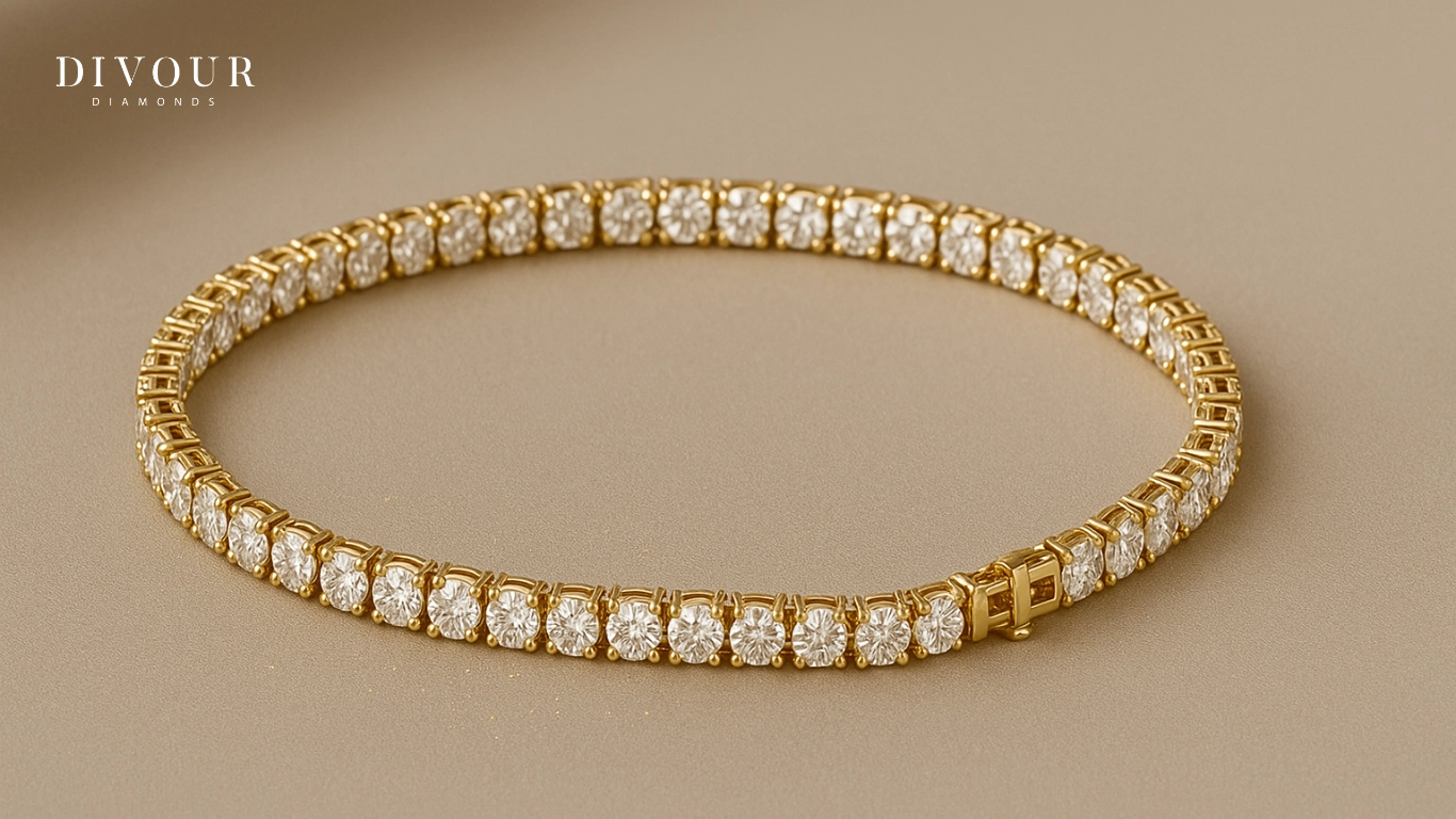 Everything you need to know about holiday sparkle is in this yellow gold tennis bracelet