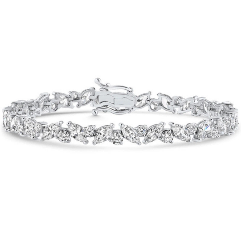 5.99ct D/VVS Lab Grown Marquise Round Diamond Tennis Bracelet, White Gold