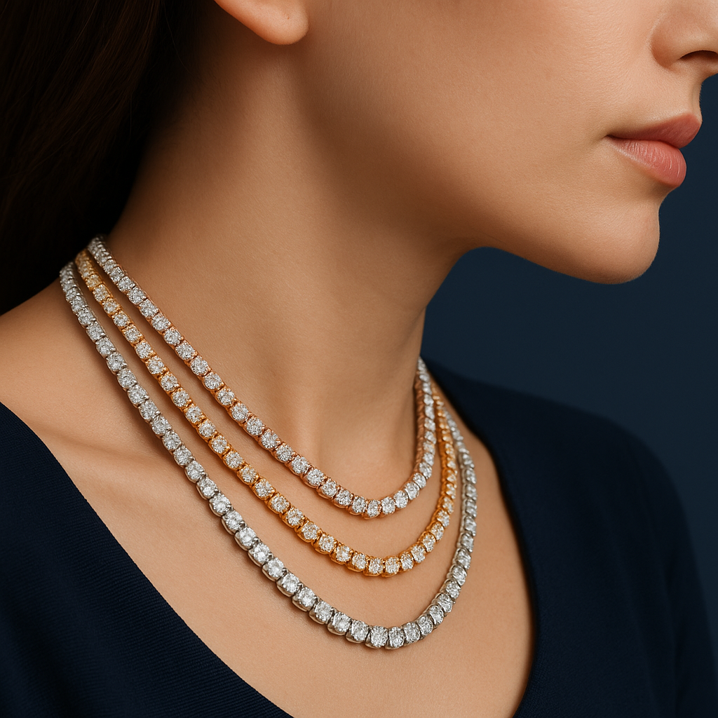 White Yellow and Rose Tennis Necklace