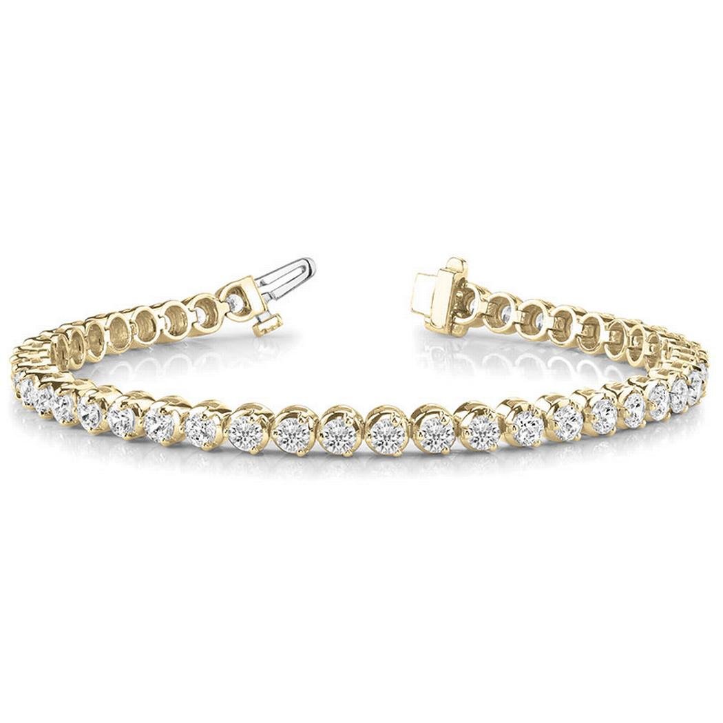3.00 Ct Crown Setting Round Diamond Tennis Bracelet , 18K Yellow Gold