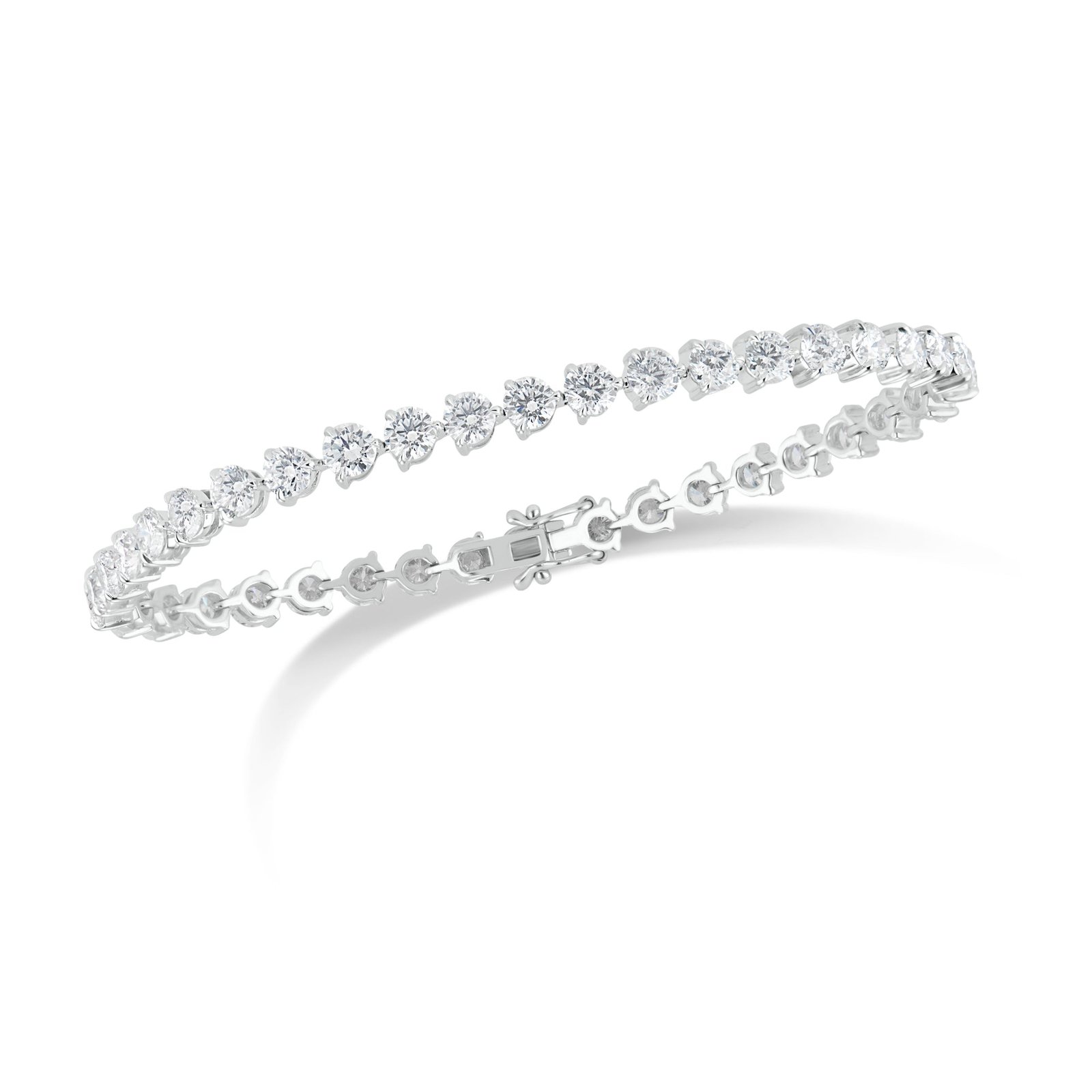 3.25 Ct Three Prong Round Diamond Tennis Bracelet, White Gold