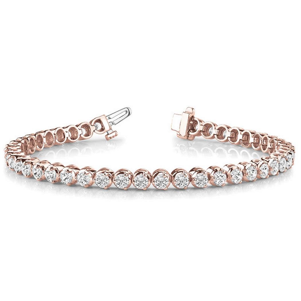 5.00 Ct Crown Setting Round Diamond Tennis Bracelet , 18K Rose Gold