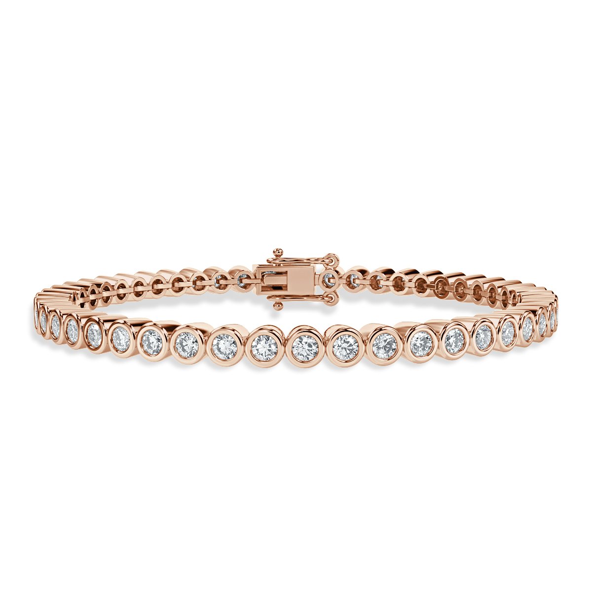 2.25 Ct Round Diamond Rubover Set Tennis Bracelet, Rose Gold