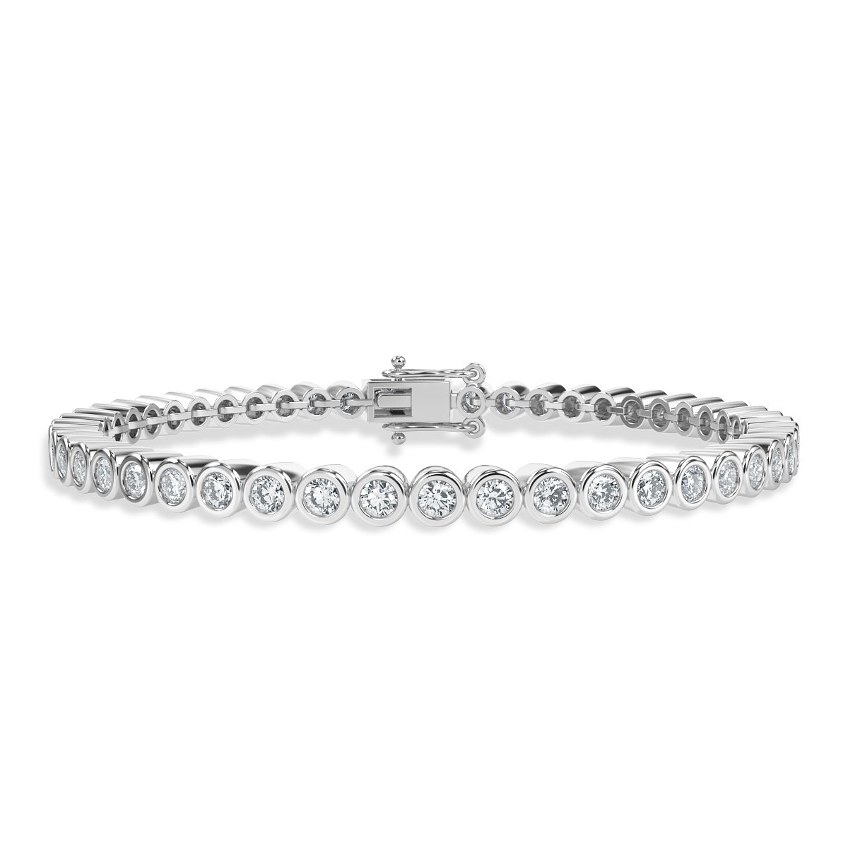 3.00 Ct Basel Set Round Diamond Tennis Bracelet, 18K White Gold