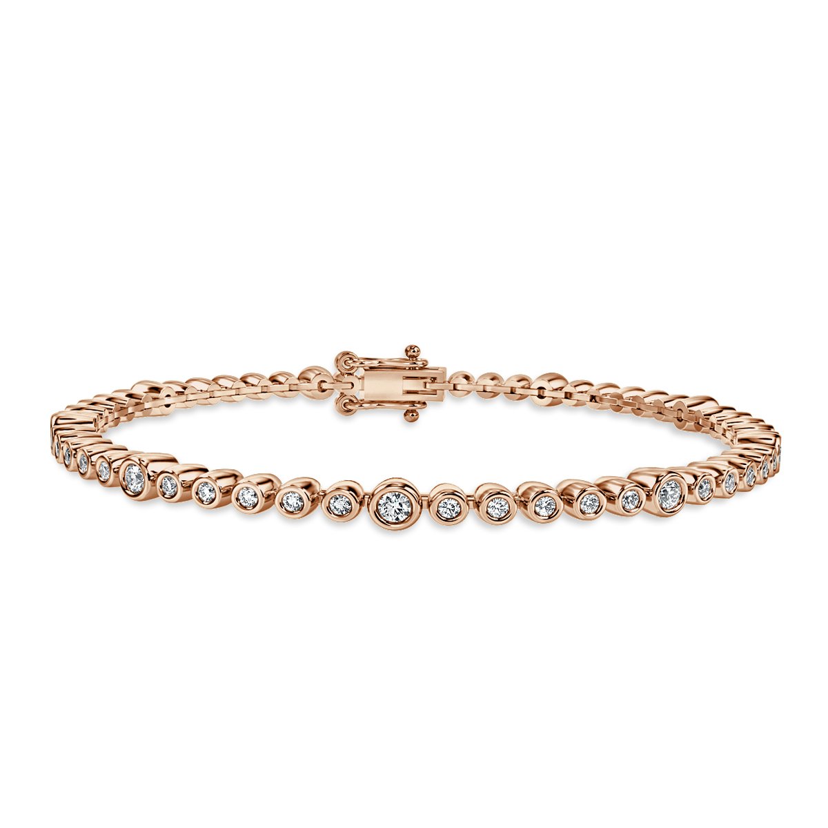 2.80 Ct Round Diamond Designer Basel Set Tennis Bracelet, 18K Rose Gold