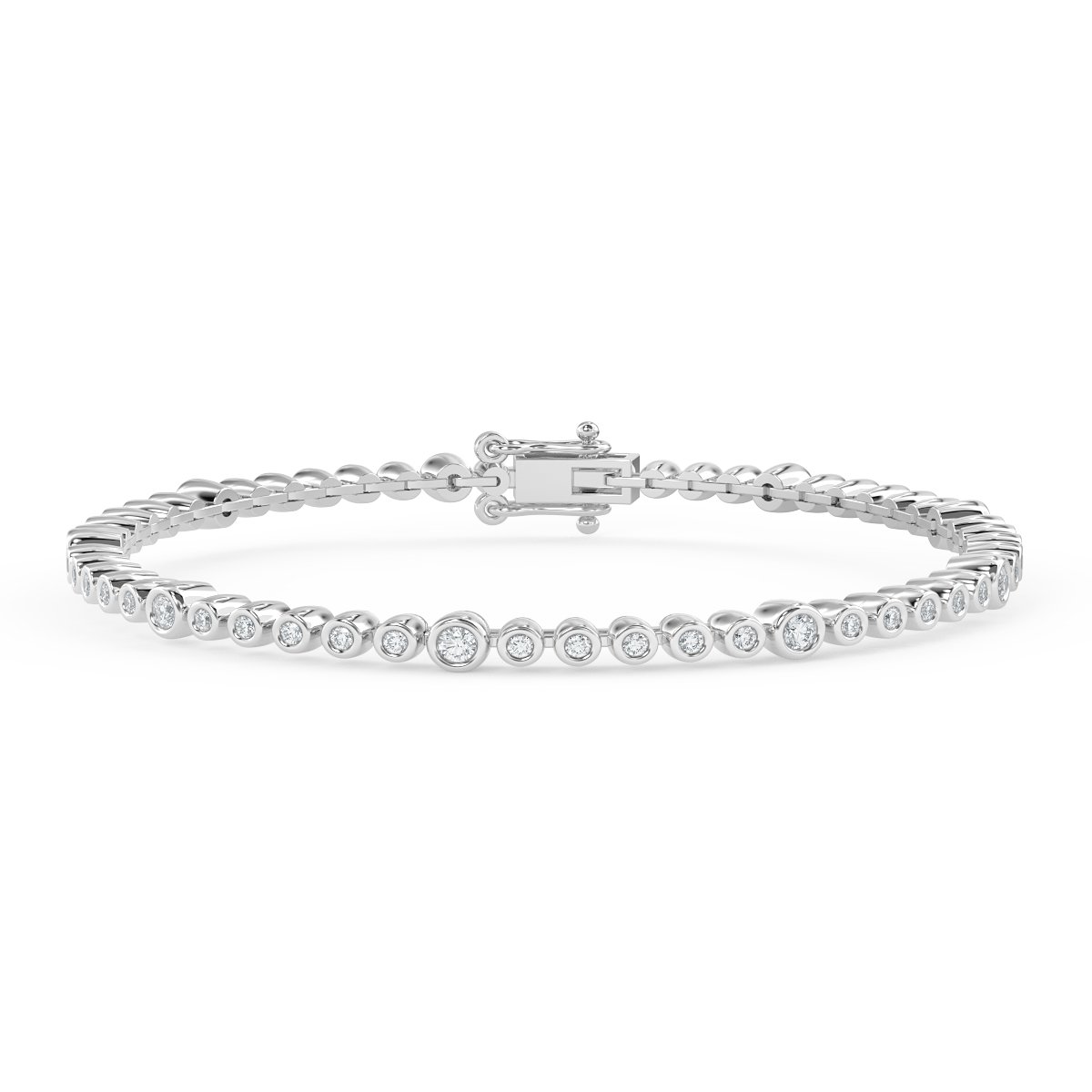 2.80 Ct Round Diamond Designer Basel Set Tennis Bracelet, 18K White Gold