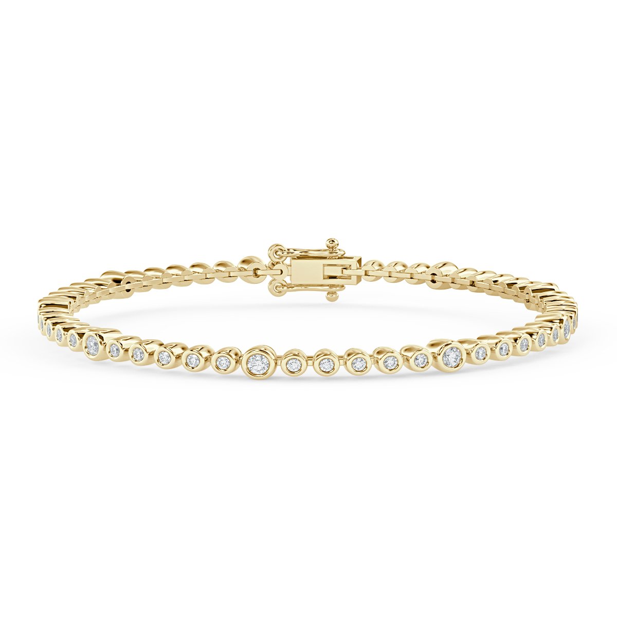 2.80 Ct Round Diamond Designer Basel Set Tennis Bracelet, 18K Yellow Gold