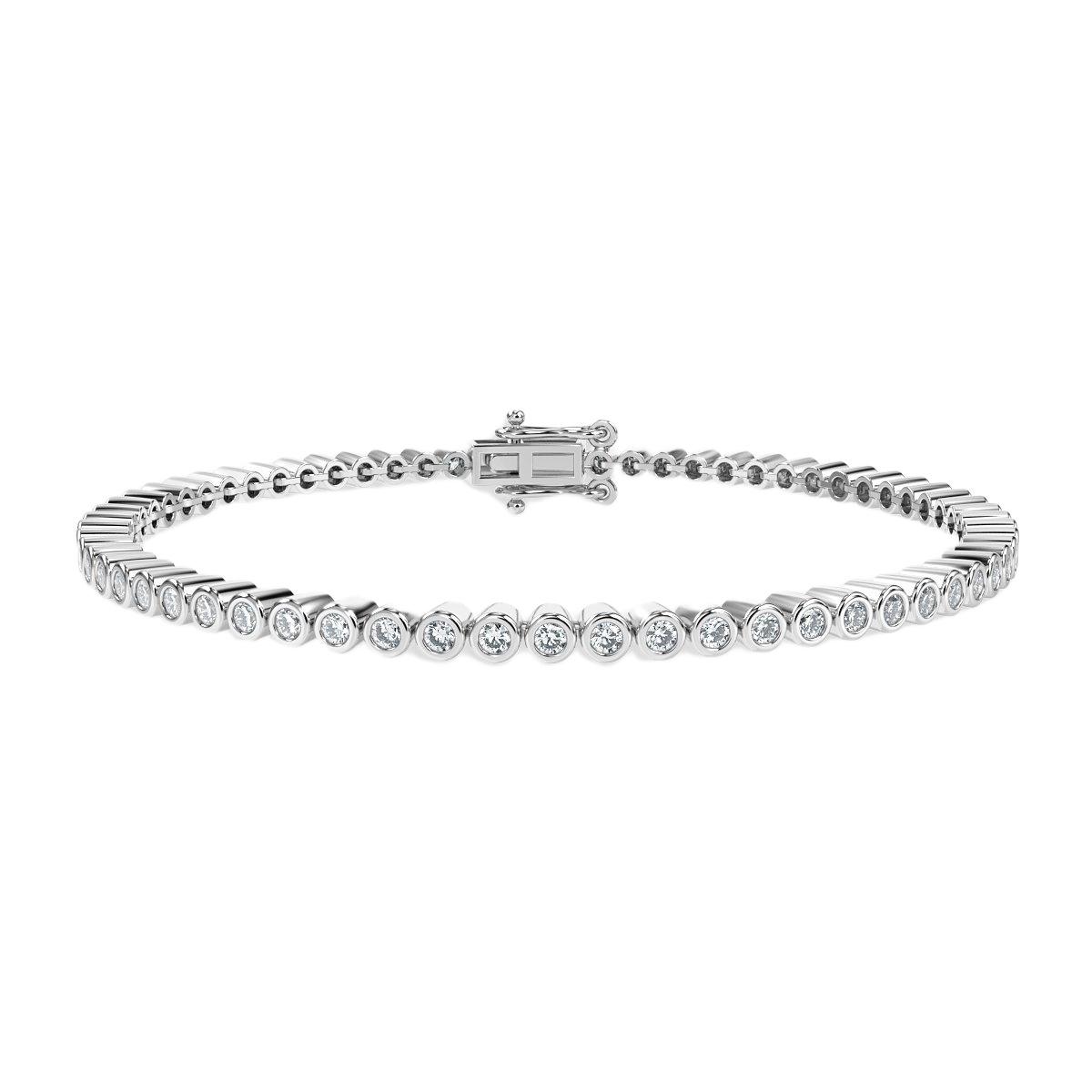 2.25 Ct Round Diamond Rubover Set Tennis Bracelet, White Gold