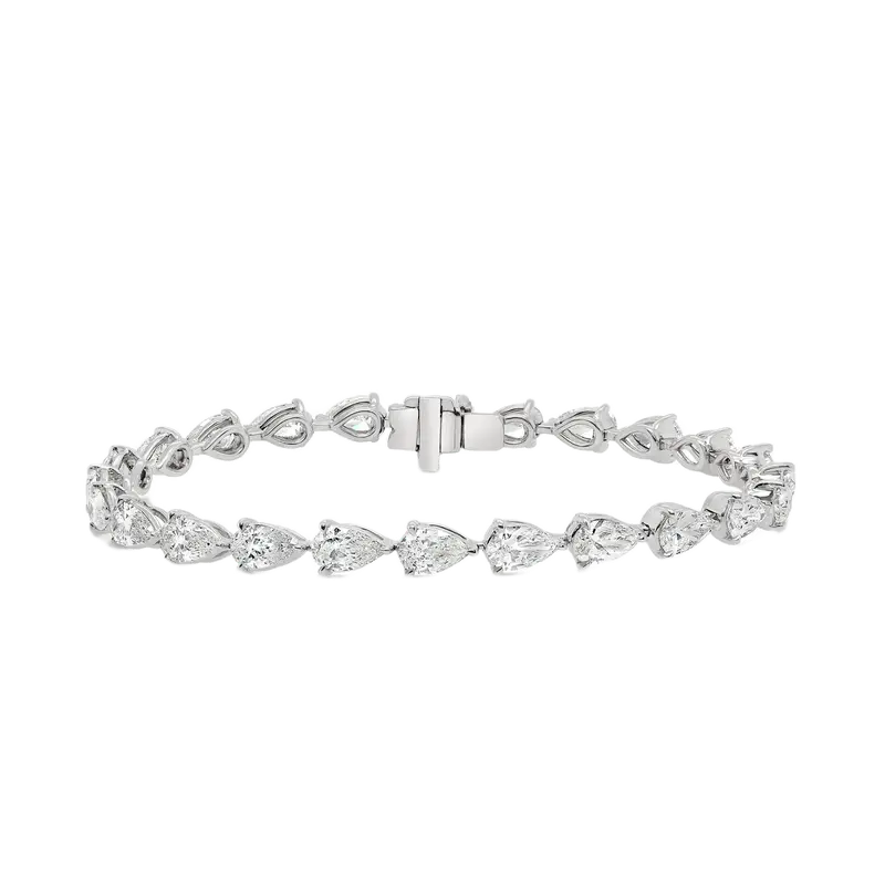 3.0Ct Pear Shape Diamond Tennis Bracelet, 18K White Gold