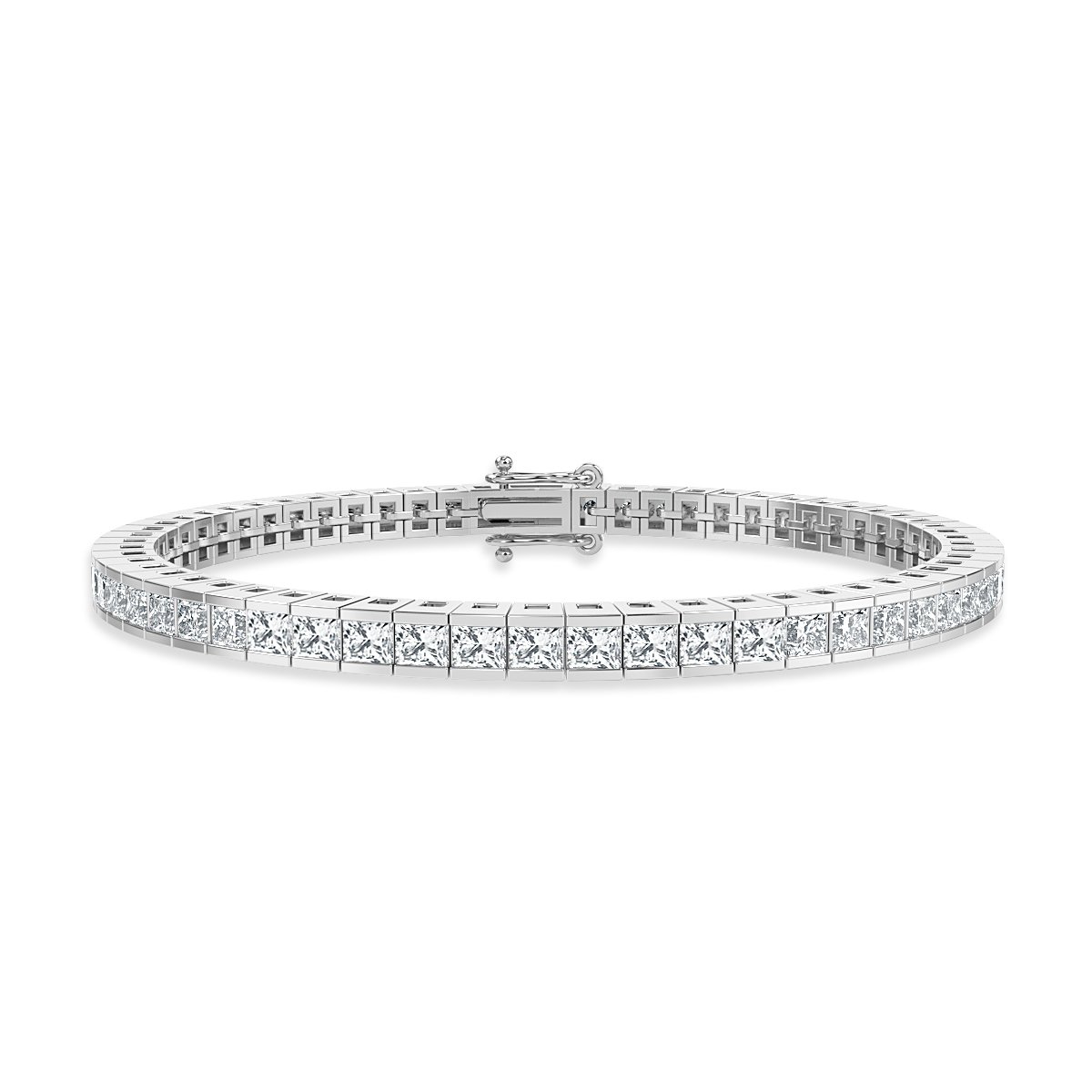 6.50 Ct Princess Cut Channel Set Diamond Tennis Bracelet, 18K White Gold