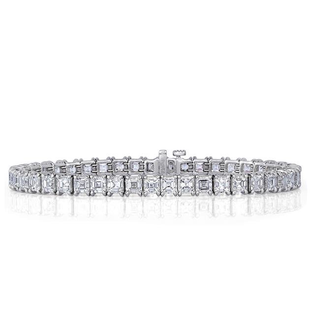 9.00 Cts Ascher Cut Diamond Tennis Bracelet , 18K White Gold