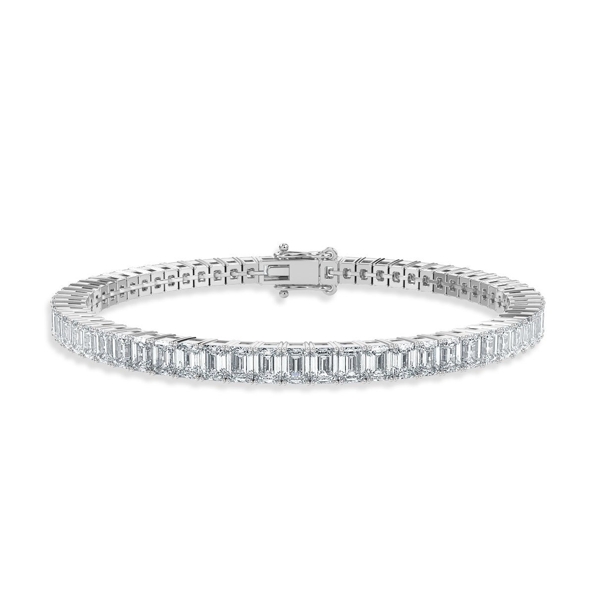 14.00 Ct Natural Emerald Cut Diamond Tennis Bracelet, 18K White Gold