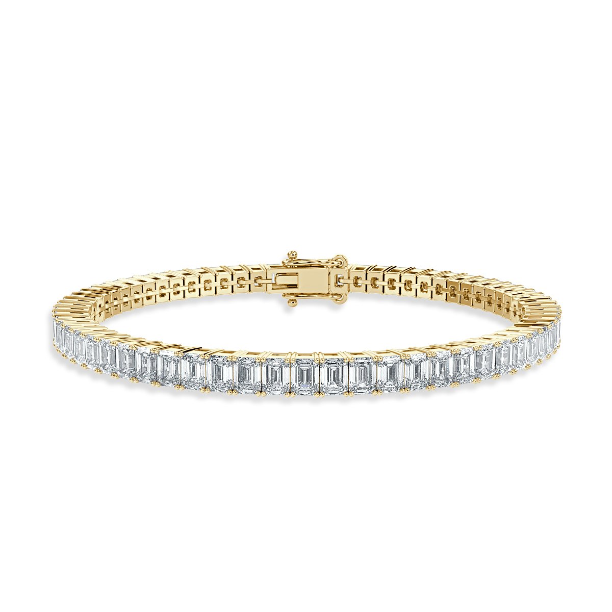 12.50 Ct Lab Grown Emerald Cut Diamond Tennis Bracelet, Yellow Gold