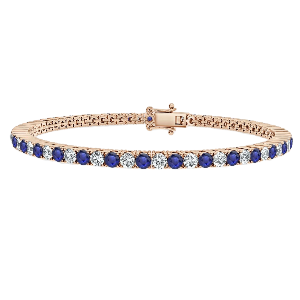 3.00 Ct Sapphire And Diamond Tennis Bracelet, 18K Rose Gold