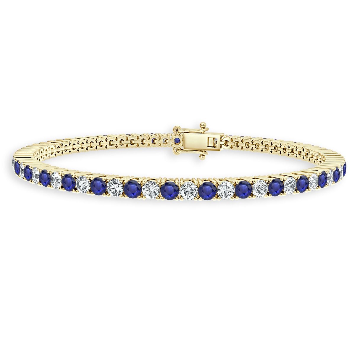 3.00 Ct Sapphire And Diamond Tennis Bracelet, 18K Yellow Gold