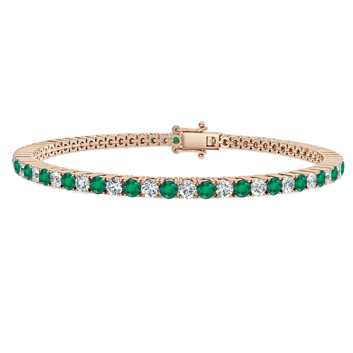 3.00 Ct Green Emerald And Diamond Tennis Bracelet, 18K Rose Gold