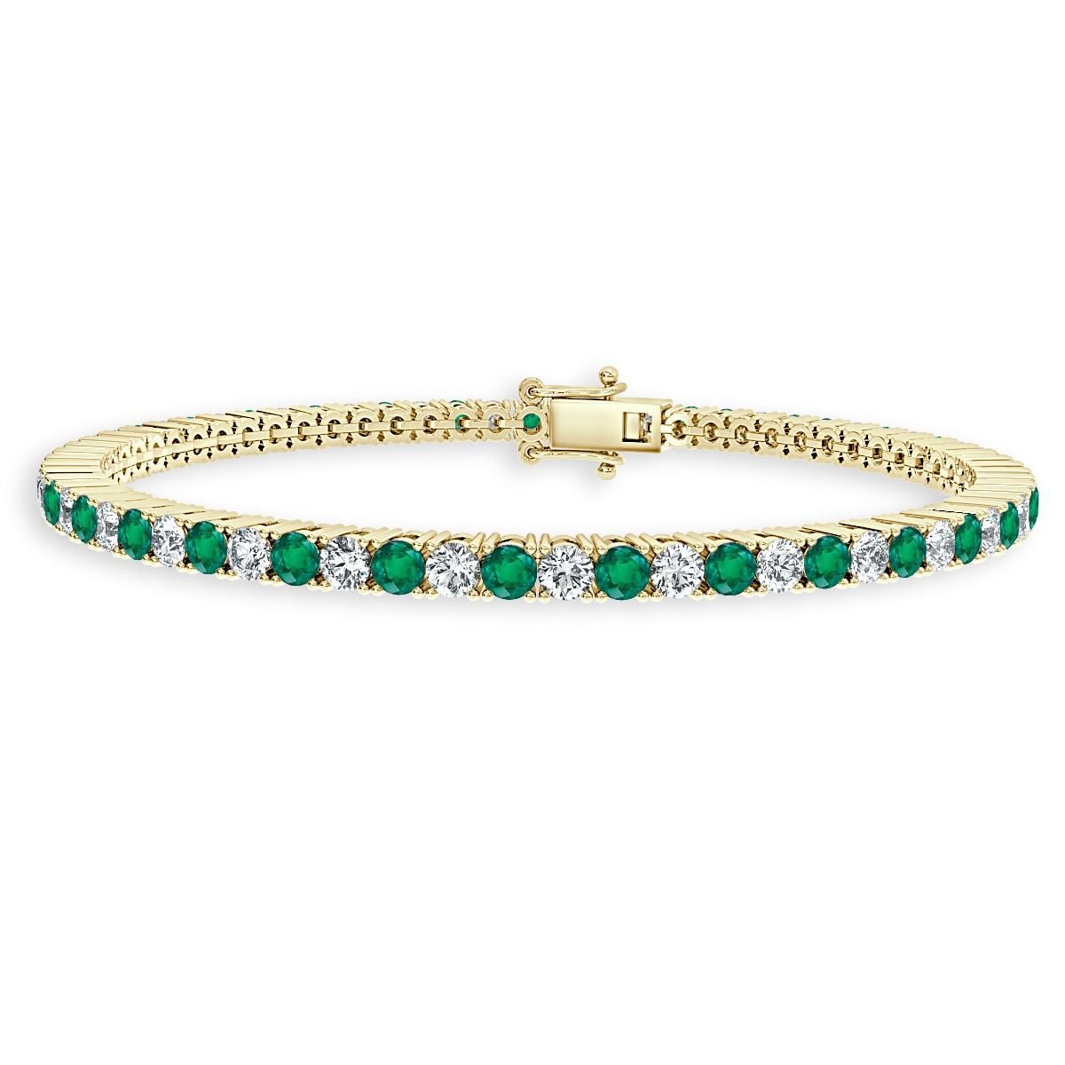 5.00 Ct Green Emerald And Diamond Tennis Bracelet, Yellow Gold