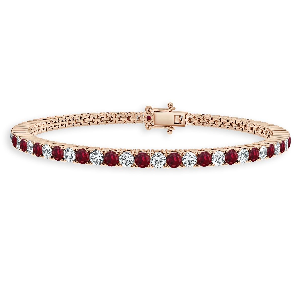 5.00 Ct Ruby And Diamond Tennis Bracelet, Rose Gold