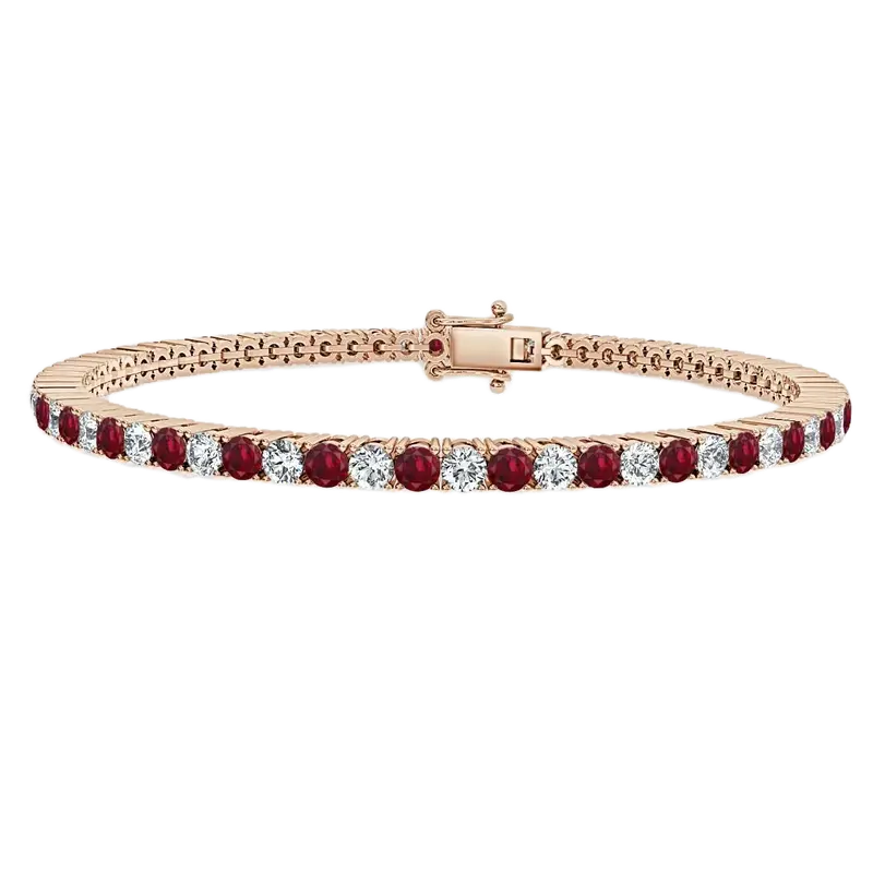 3.00 Ct Ruby And Diamond Tennis Bracelet, 18K Rose Gold