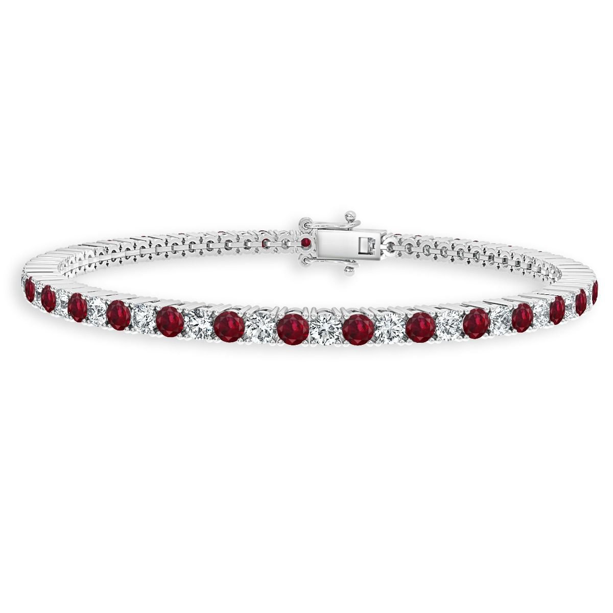 3.00 Ct Ruby And Diamond Tennis Bracelet, 18K White Gold