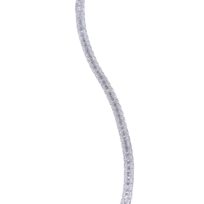 6.62 Cts Round And Bagutte Diamond Tennis Bracelet, 9K White Gold