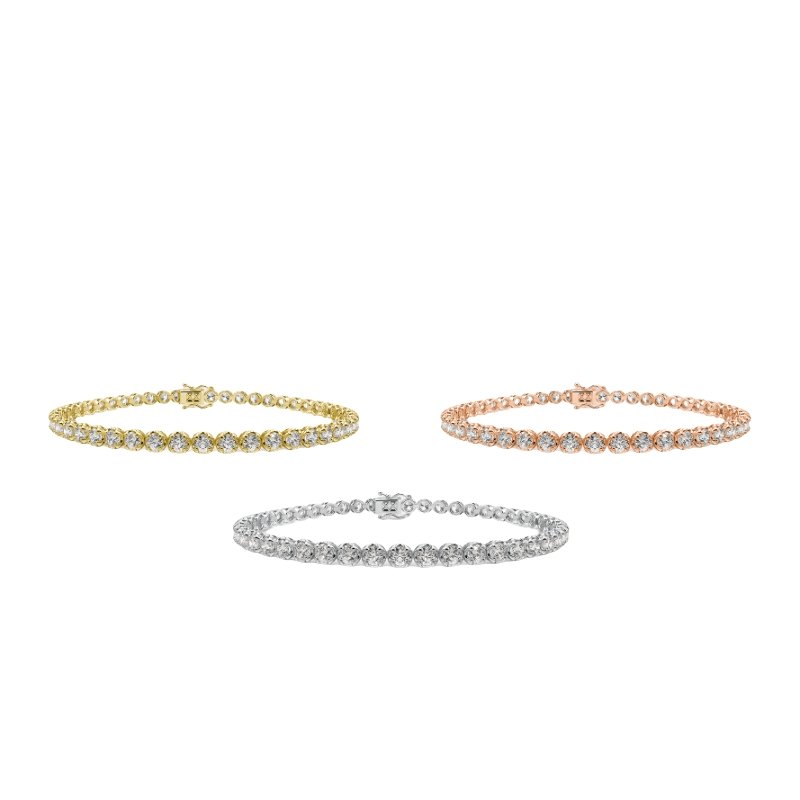 18K White Gold F/VS 3.00 Ct Crown Set Natural Round Diamond Tennis Bracelet