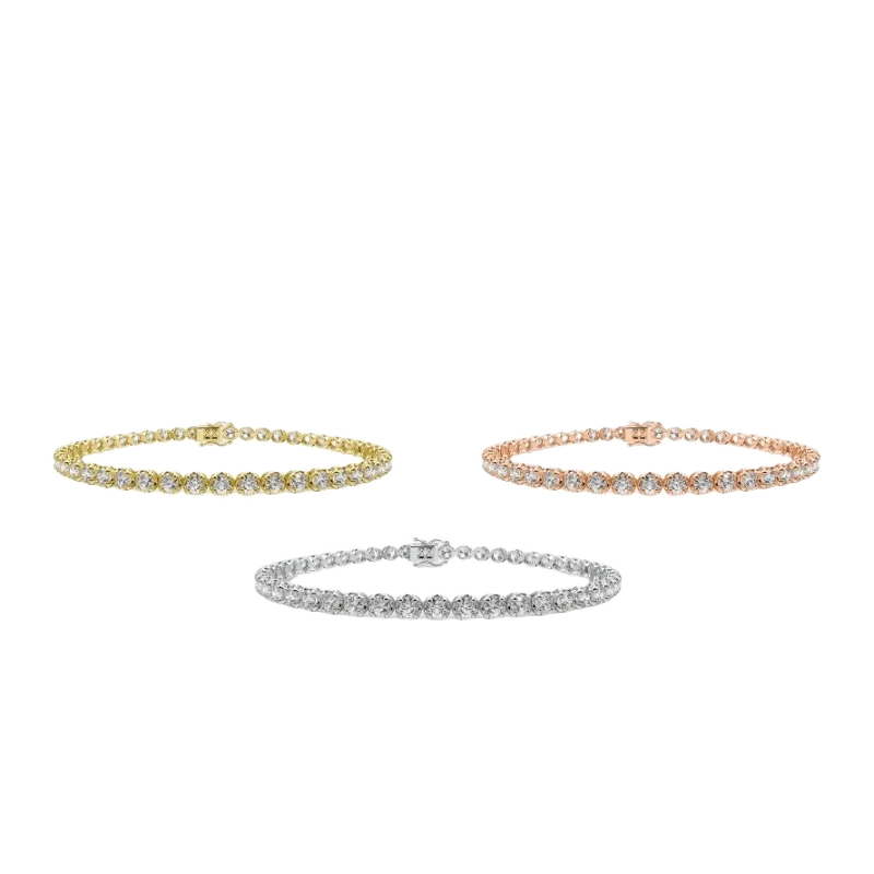 18K White Gold F/VS 3.00 Ct Crown Set Natural Round Diamond Tennis Bracelet