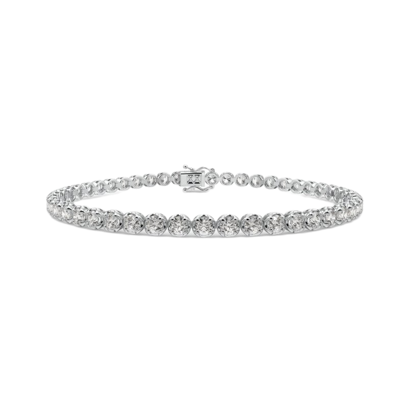 18K White Gold F/VS 3.00 Ct Crown Set Natural Round Diamond Tennis Bracelet