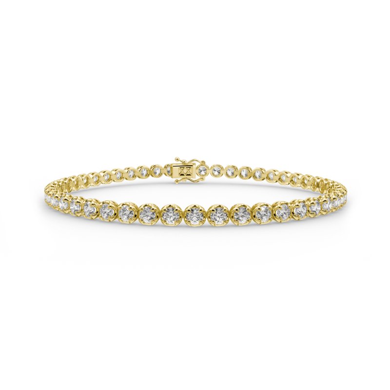 3 Ct Crown Set Diamond Tennis Bracelet, 9K Yellow Gold