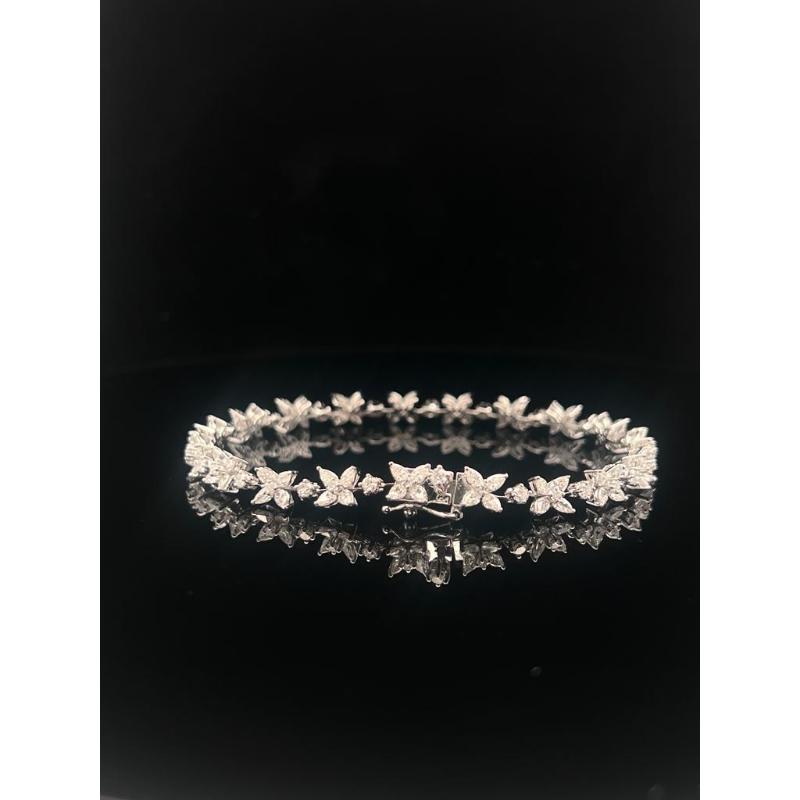 6.00 Cts Round And Marquise Diamond Tennis Bracelet, 18K White Gold