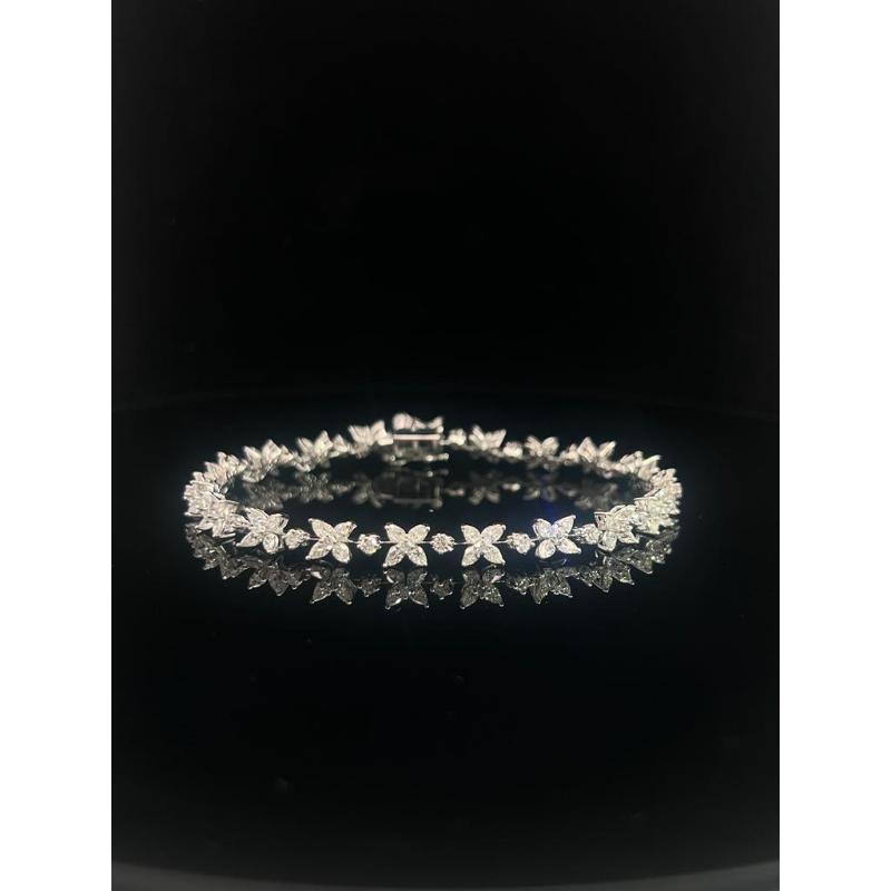 6.00 Cts Round And Marquise Diamond Tennis Bracelet, 18K White Gold