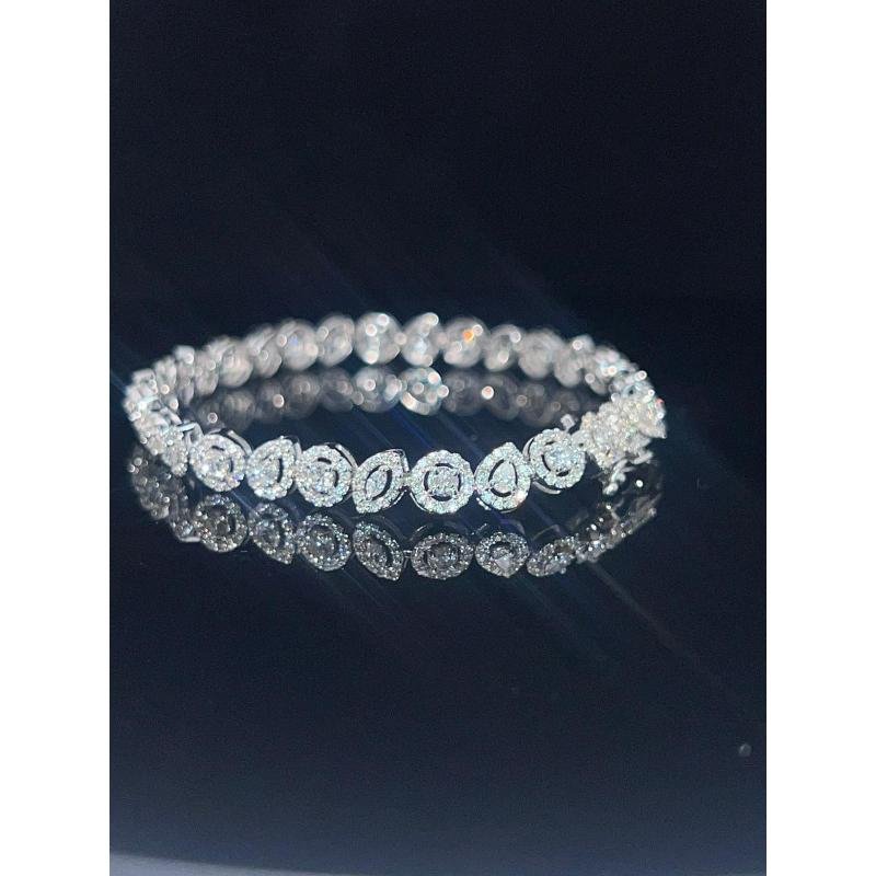 6.50 Ct Multishape Diamond Halo Bracelet, White Gold