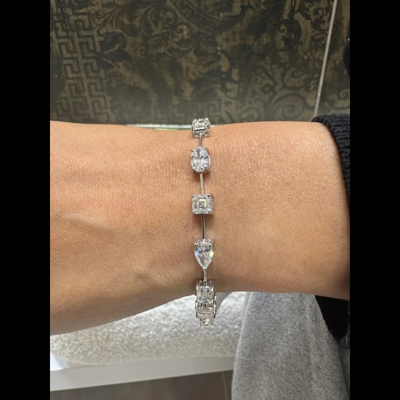 11.57ct D/VVS Lab Grown Space Out Diamond Tennis Bracelet, 14k White Gold