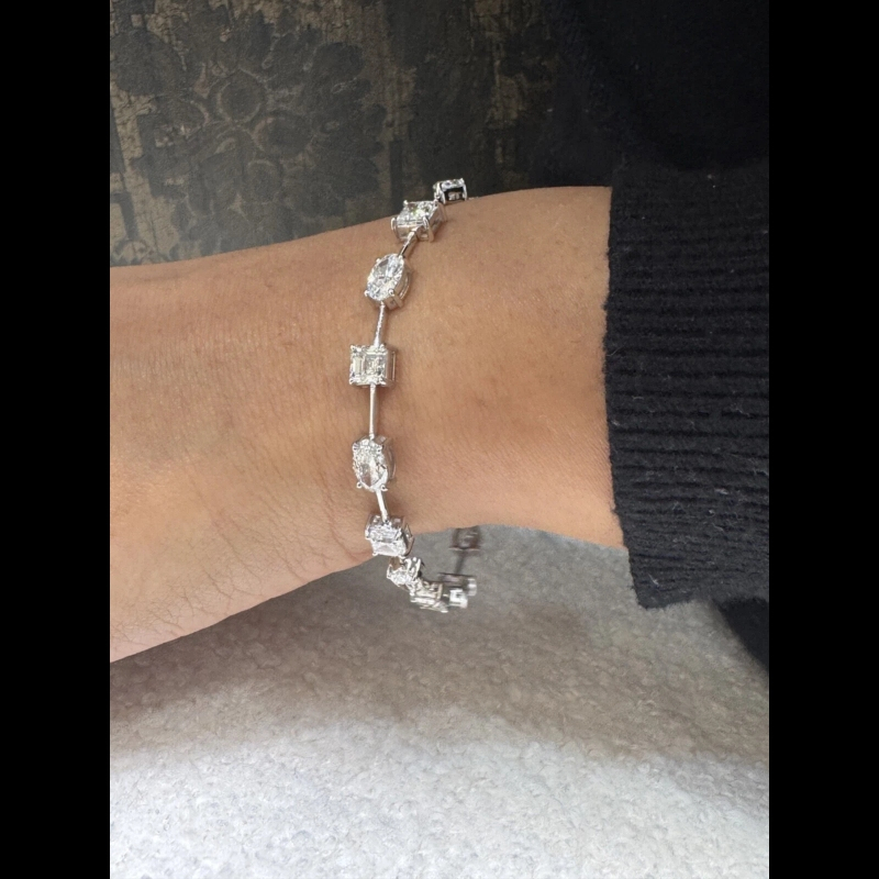 11.57ct D/VVS Lab Grown Space Out Diamond Tennis Bracelet, 14k White Gold