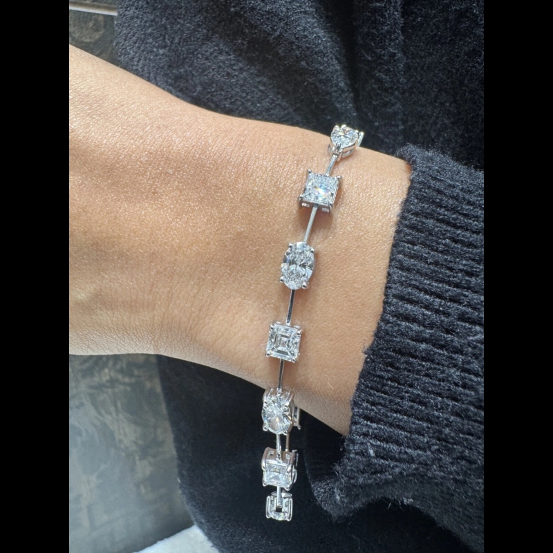 11.57ct D/VVS Lab Grown Space Out Diamond Tennis Bracelet, 14k White Gold