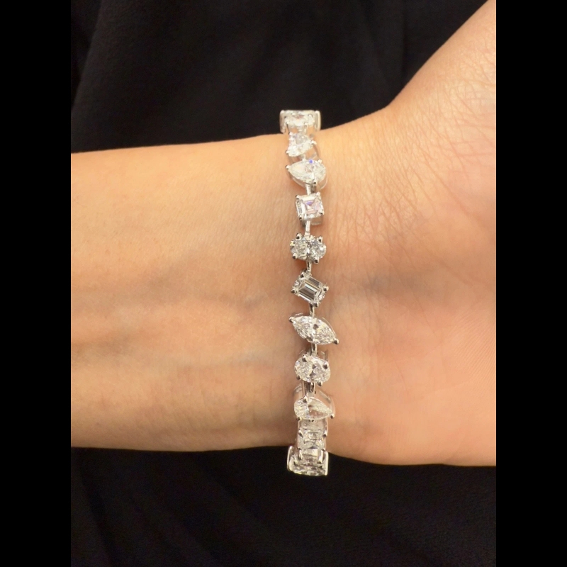 12.30ct Lab Grown Multi Shape Diamond Tennis Bracelet, 14k White Gold