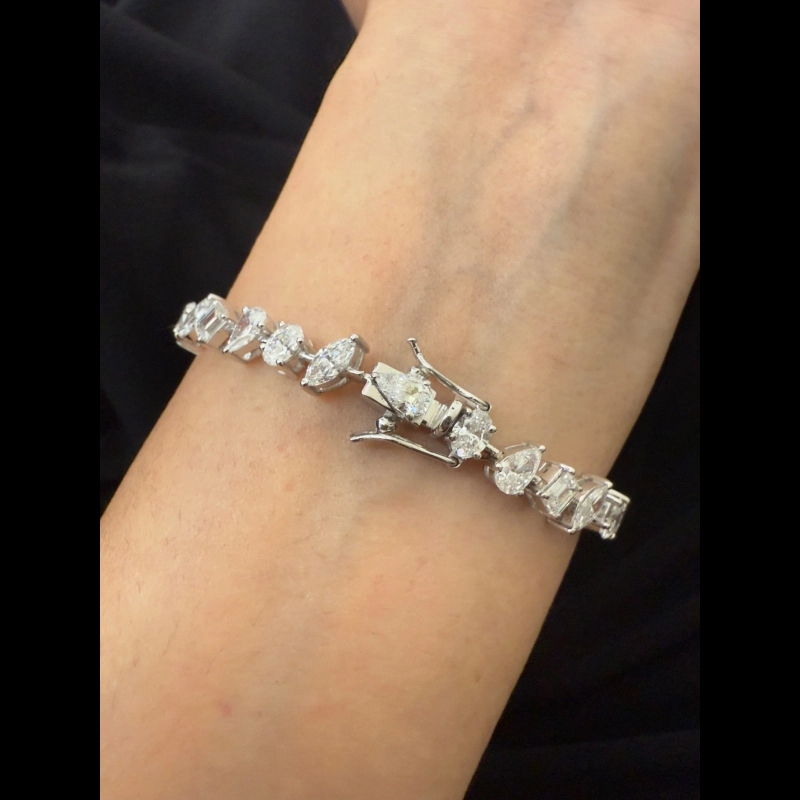12.30ct Lab Grown Multi Shape Diamond Tennis Bracelet, 14k White Gold