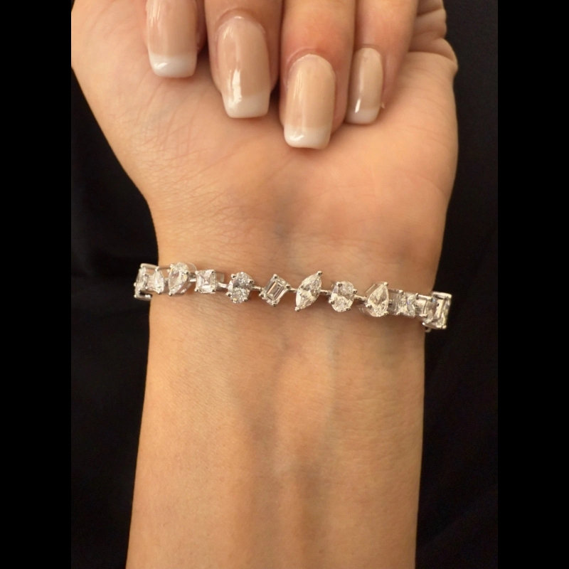 12.30ct Lab Grown Multi Shape Diamond Tennis Bracelet, 14k White Gold