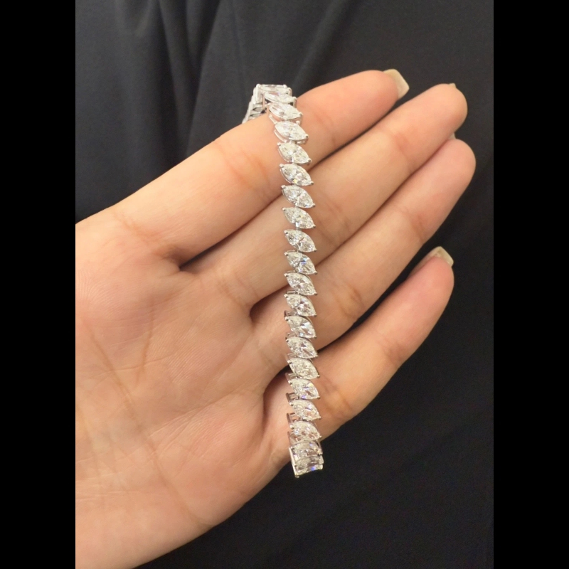 12.32ct Lab Grown Diamond Tennis Bracelet, 14k White Gold - Marquise Brilliant