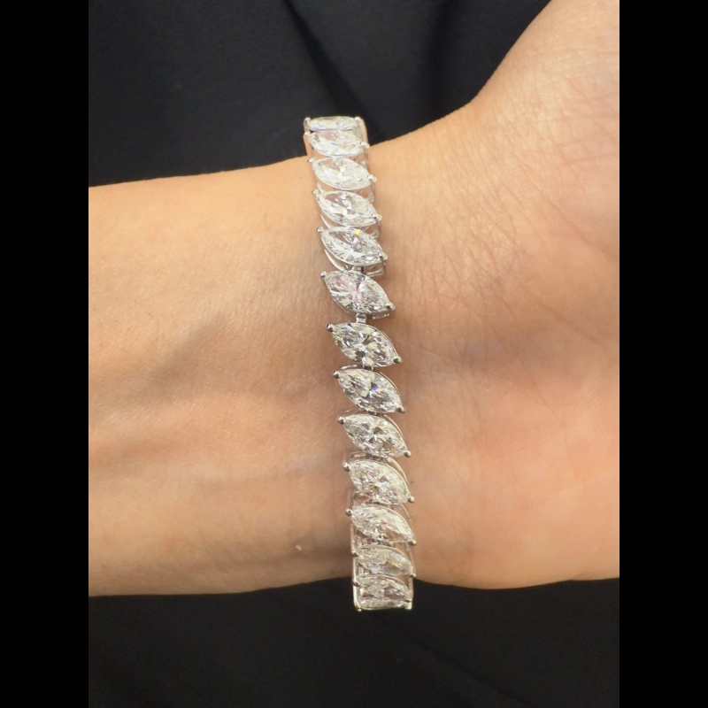 12.32ct Lab Grown Diamond Tennis Bracelet, 14k White Gold - Marquise Brilliant