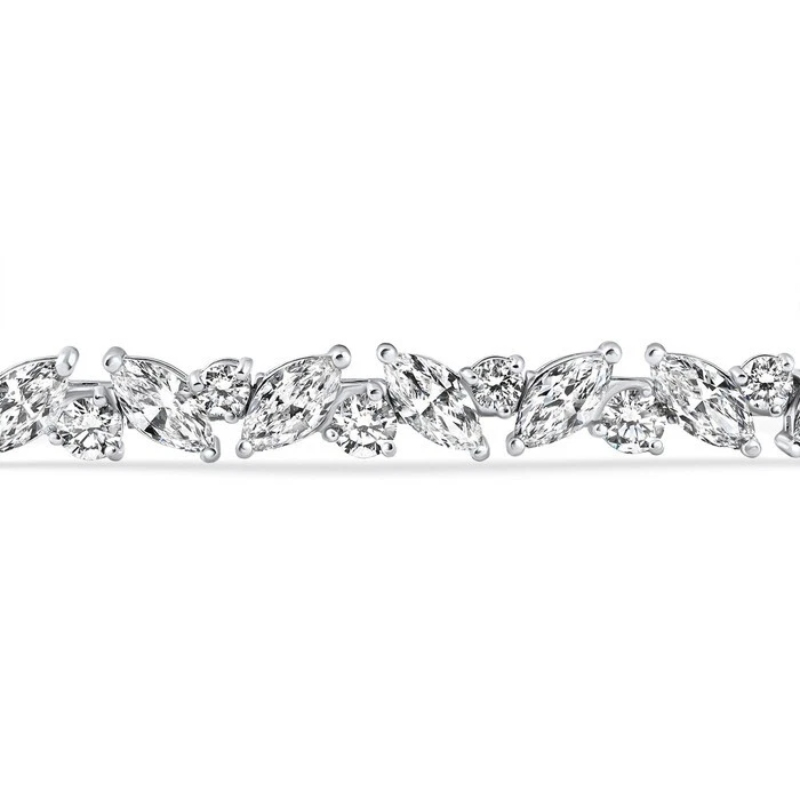 5.99ct D/VVS Lab Grown Marquise Round Diamond Tennis Bracelet, White Gold