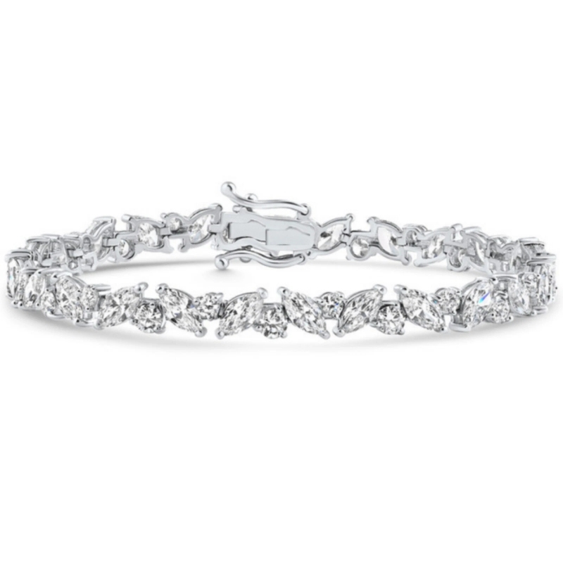 5.99ct D/VVS Lab Grown Marquise Round Diamond Tennis Bracelet, White Gold