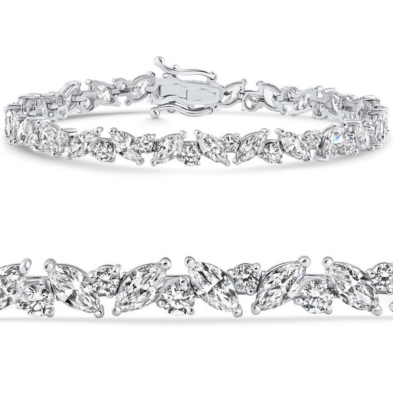 5.99ct D/VVS Lab Grown Marquise Round Diamond Tennis Bracelet, White Gold