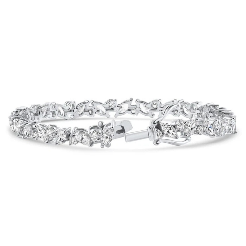 5.99ct D/VVS Lab Grown Marquise Round Diamond Tennis Bracelet, White Gold