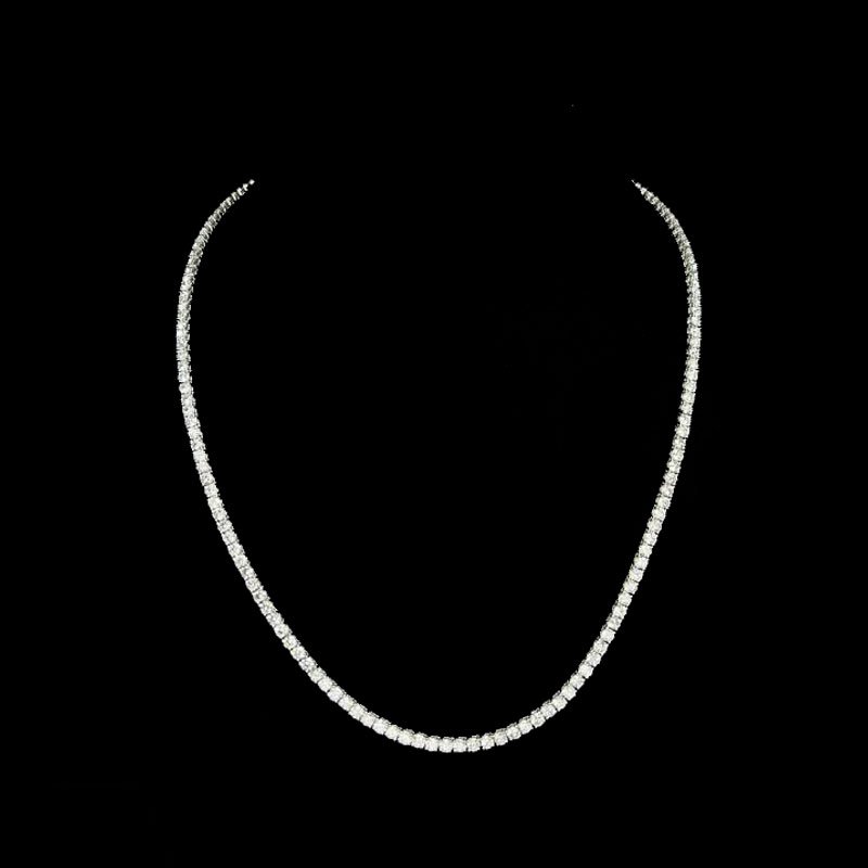 14.96ct Natural Round Diamond Claw Tennis Necklace, 18K White Gold