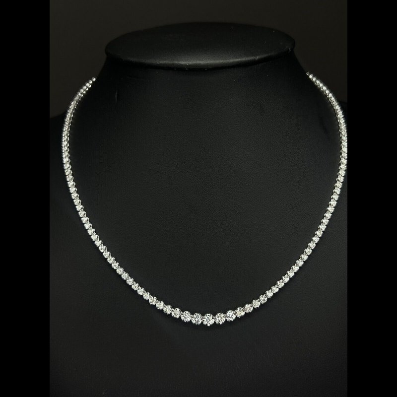 4.28 ct Natural Round Diamond Graduated Tennis Necklace, 9K White Gold