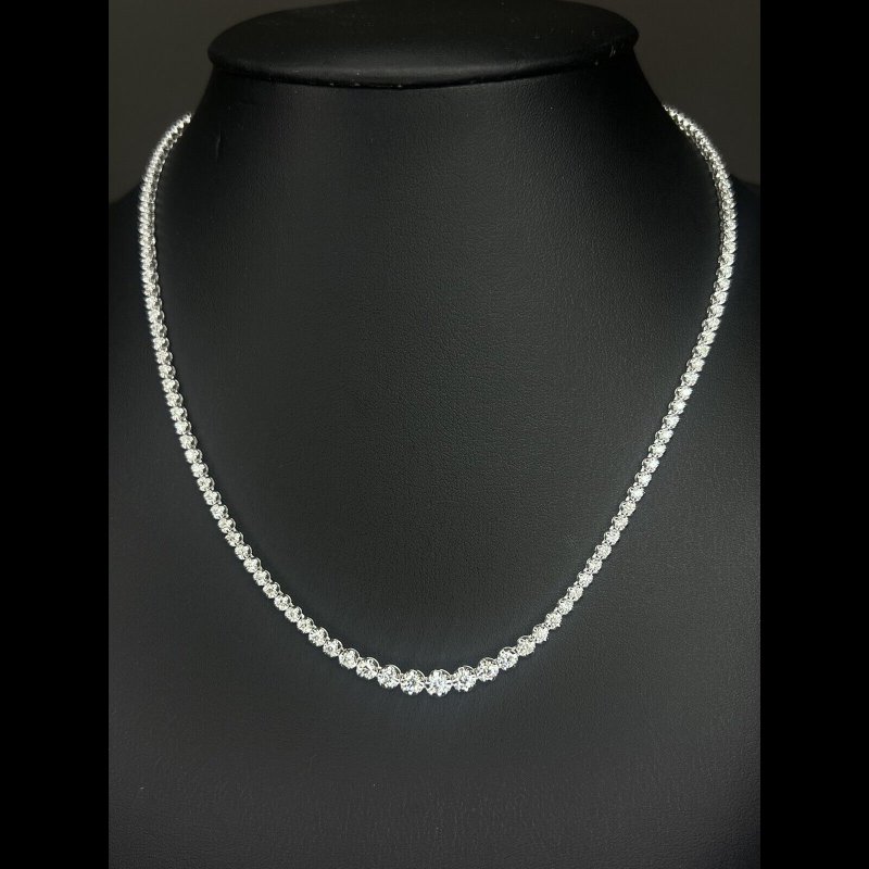 4.70 ct Natural Round Diamond Graduated Tennis Necklace, 9K White Gold