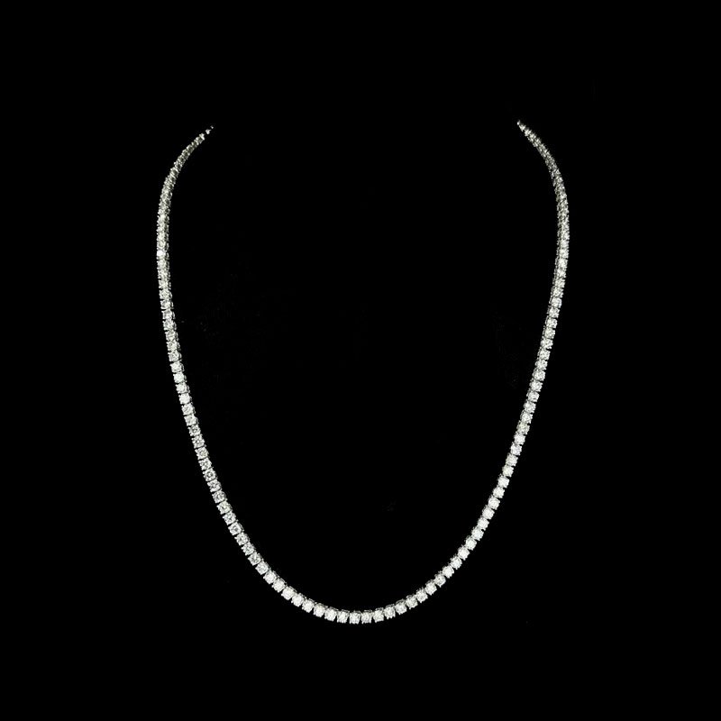 10.66ct Natural Round Diamond Tennis Line Necklace, 18K White Gold